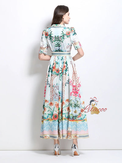 Retro Palace Printed Silm Waist Dress