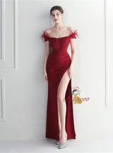 Mermaid Off the Shoulder Feather Prom Dress