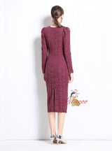 V-neck Slim Waist Lace Long Sleeve Dress