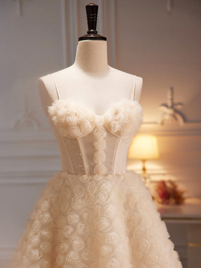 Champagne Tulle Straps Flower Homecoming Dress