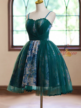 Green Tulle Spaghetti Straps Homecoming Dress