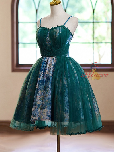 Green Tulle Spaghetti Straps Homecoming Dress