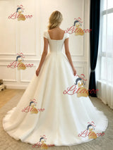 White Tulle Cap Sleeve Wedding Dress