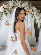 White Tulle Lace Spaghetti Straps Wedding Dress