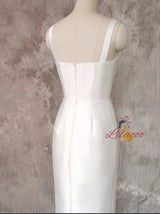 White Satin Spaghetti Straps Wedding Dress