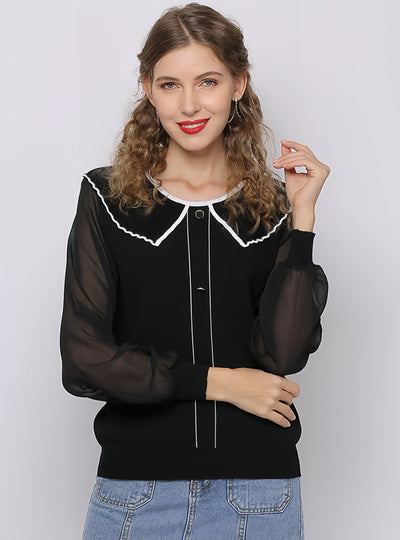 Doll Neck Long Sleeve Shirt