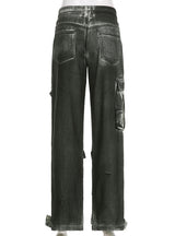 Spliced Low Waist Loose Straight Jeans