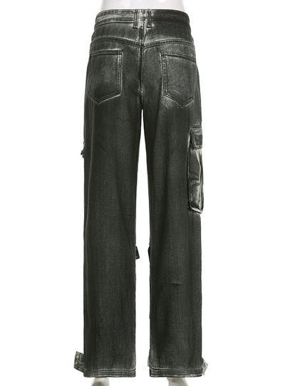 Spliced Low Waist Loose Straight Jeans