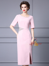 Red Split Short Sleeve Mother Of The Bride Dress