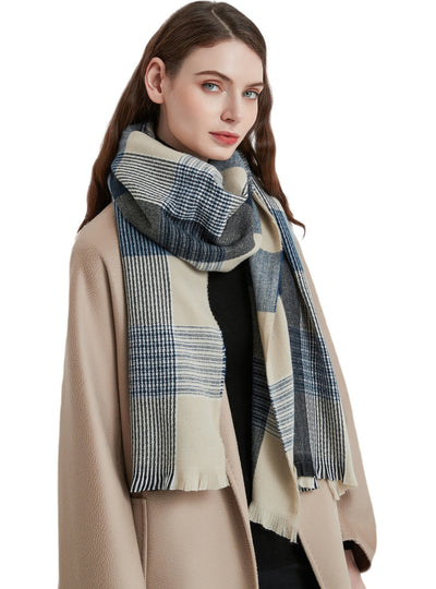 Women Checked Warm Scarf
