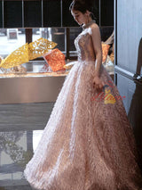 Pink Strapless Beading Crystal Prom Dress