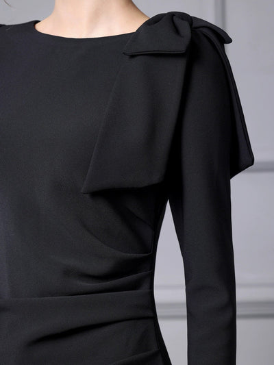 Black Long Sleeve Pleats Mother Of The Bride Dress