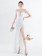 Sequins Spaghetti Straps Beading Prom Dress