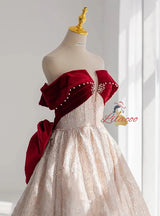Burgundy Velvet Beading Prom Dress