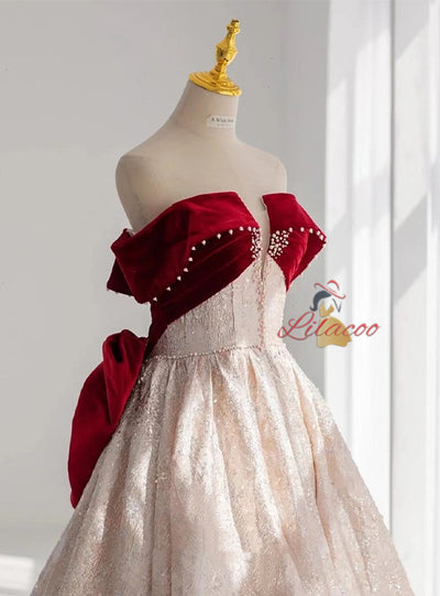 Burgundy Velvet Beading Prom Dress