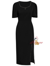 Black Short Sleeve Split Mother Of the Brides Dress