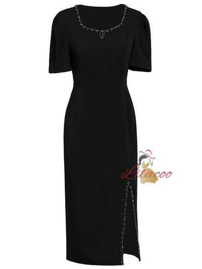Black Short Sleeve Split Mother Of the Brides Dress