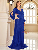 Long Sleeve V-neck Sequins Prom Dress