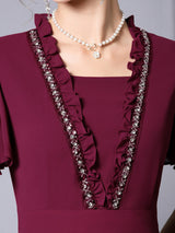 Burgundy Chiffon Pleats Mother of the Bride Dress