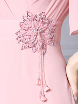 Pink V-neck Beading Mother Of The Bride Dress