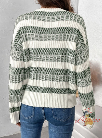 Striped Round Neck Pullover Sweater