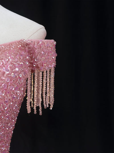 Pink Tulle Sequins Beading Homecoming Dress