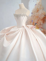 Ivory Satin Strapless Pleats Wedding Dress
