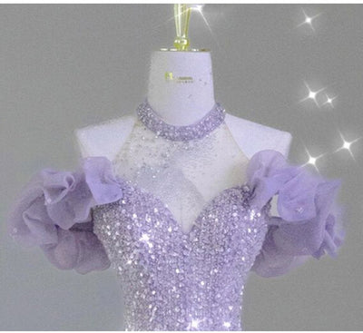 Purple Mermaid Sequins Prom Dress