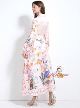 Retro Palace Printed Button Lantern Sleeve Dress