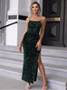 Dark Green Sequins Straps Split Prom Dress
