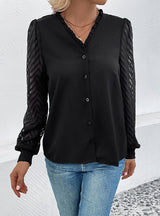 Lace Stitching Long Sleeve V-neck Shirt
