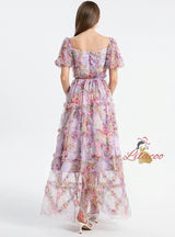 Heavy-duty Gauze Printed Spliced Ruffled Dress