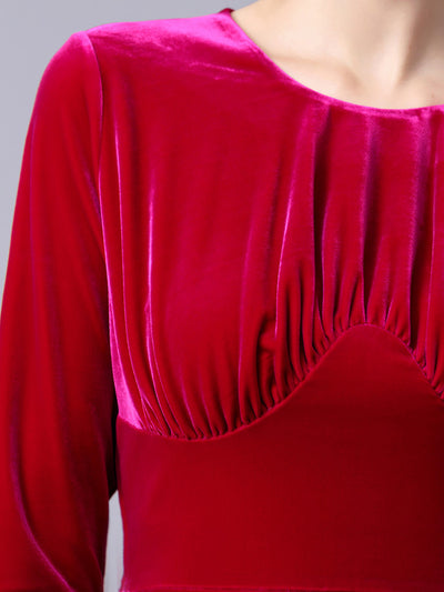 Fuchsia Velvet Long Sleeve Pleats Mother Of The Bride Dress