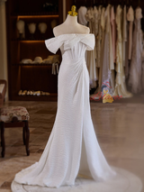 White Mermaid Pleats Split Wedding Dress