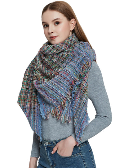 Women Fine Plaid Square Scarf