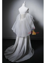 White Satin Pleats Strapless Wedding Dress