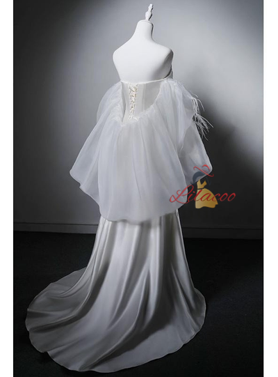 White Satin Pleats Strapless Wedding Dress