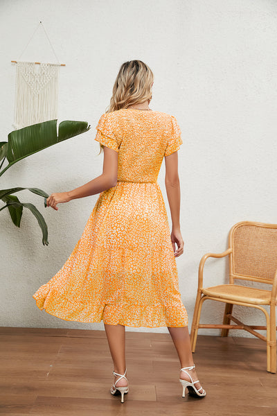 Summer V-neck Printed Chiffon Stitching Dress