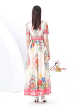 V-neck Short Sleeve Print Party Dress