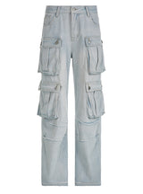 Multi-pocket Mopping Loose Drape Jeans