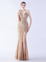 Spaghetti Straps Mermaid Sequins Prom Dress