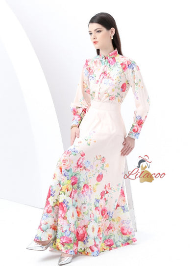 Retro Long Print Dress Two-piece Suit