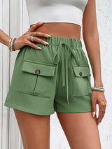 Casual Elastic Waist Double Pocket Shorts