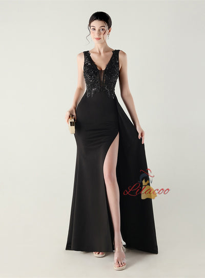 Mermaid V-neck Split Appliques Prom Dress