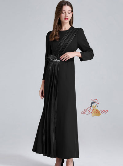 Long Sleeve Round Neck Beaded Dress