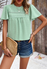 Solid Color Short Sleeve Lace Top