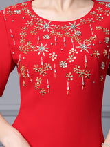 Red Short Sleeve Sequins Mother Of The Bride Dress