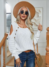 Button Long Sleeve Knitted Pullover Sweater