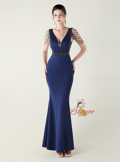 Mermaid V-neck Beading Prom Dress