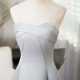 Silver Gray Strapless Bow Prom Dress